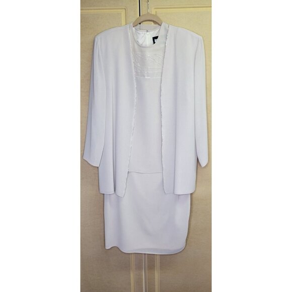 Vintage Ursula of Switzerland Women Dress Sz 16 Cream Layered w/ Open Blouse Set - Picture 1 of 16